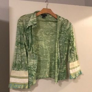 Green button up shirt with bell bottom sleeves